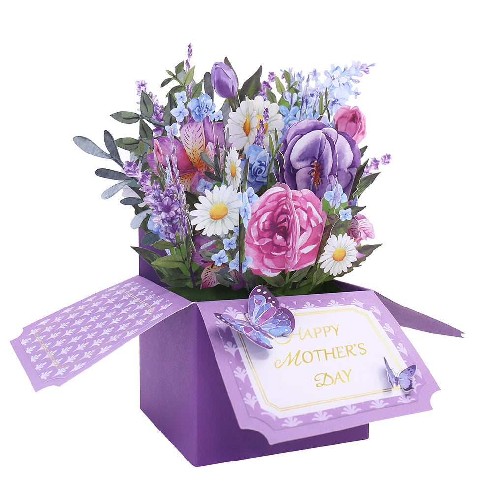 Mom's Purple Floral Pop-Up Box Card