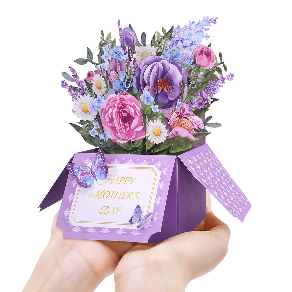 Mom's Purple Floral Pop-Up Box Card